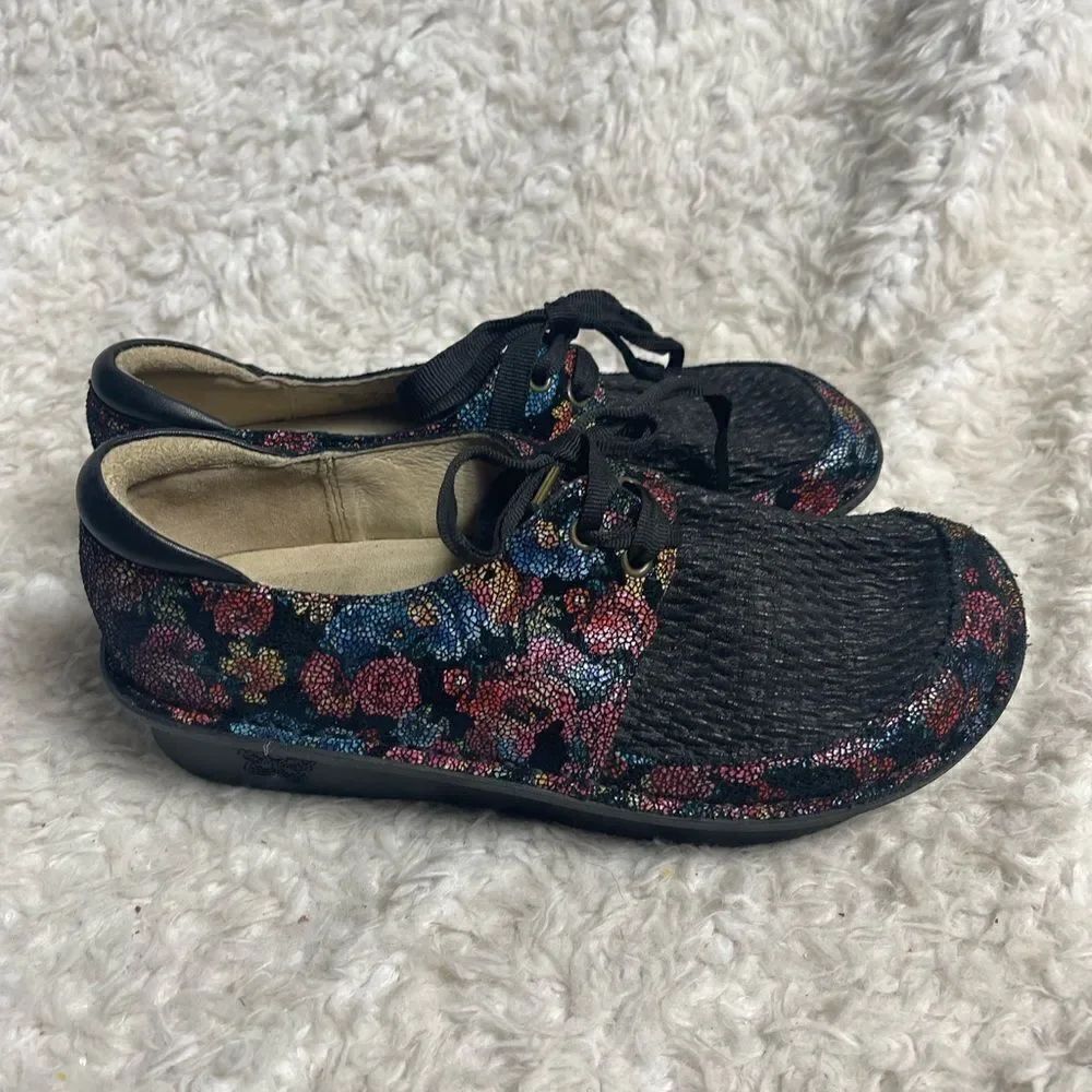 Alegria Dan-288 Lace Up leather multi color floral Clogs.EUR SZ36